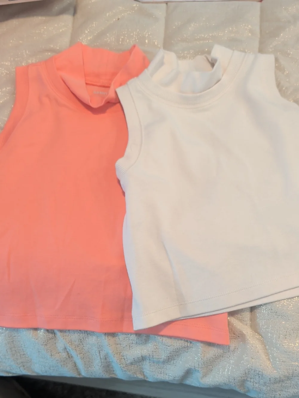 Old Navy Girls Mock Neck Tank Tops - White and Coral Pink (2-Pack)